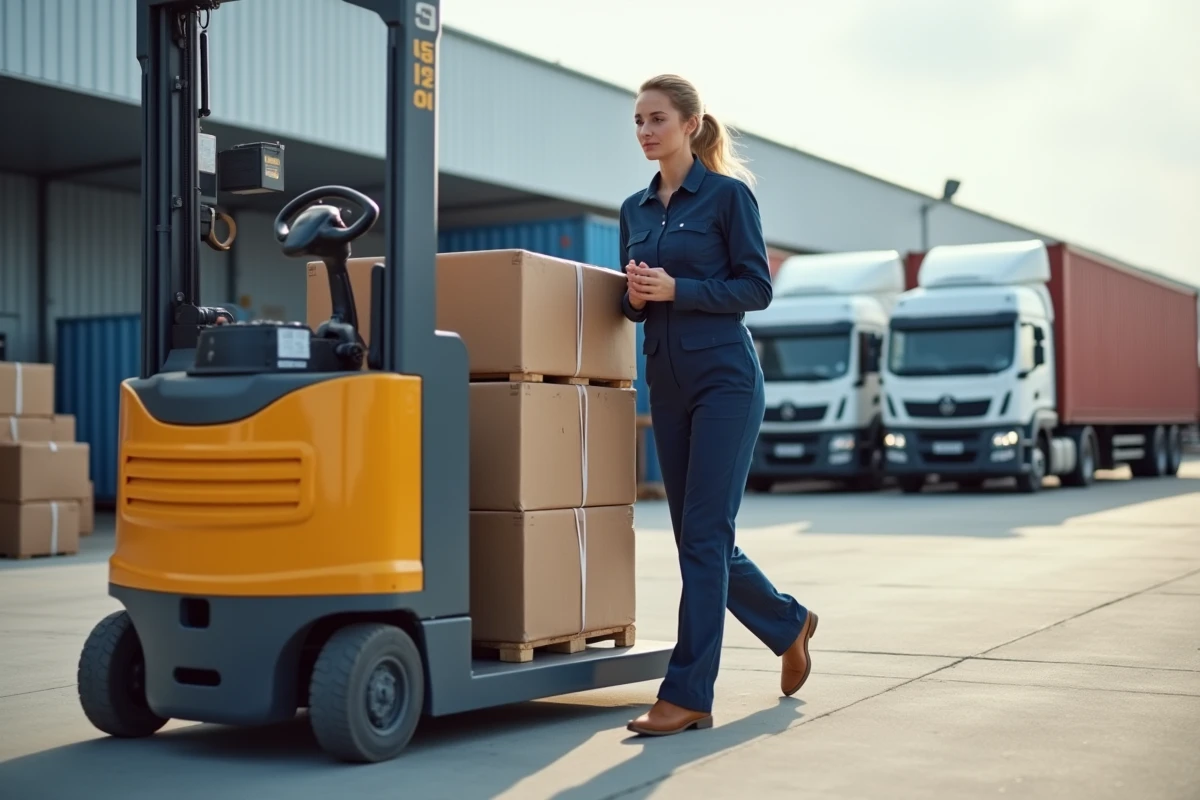 Chauffeuse de palette en action dans un quai de chargement