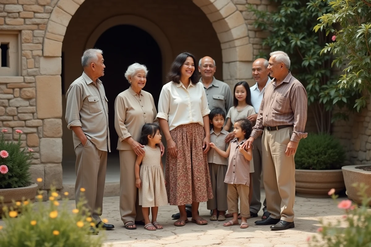 Famille multigeneration dans cour en plein air