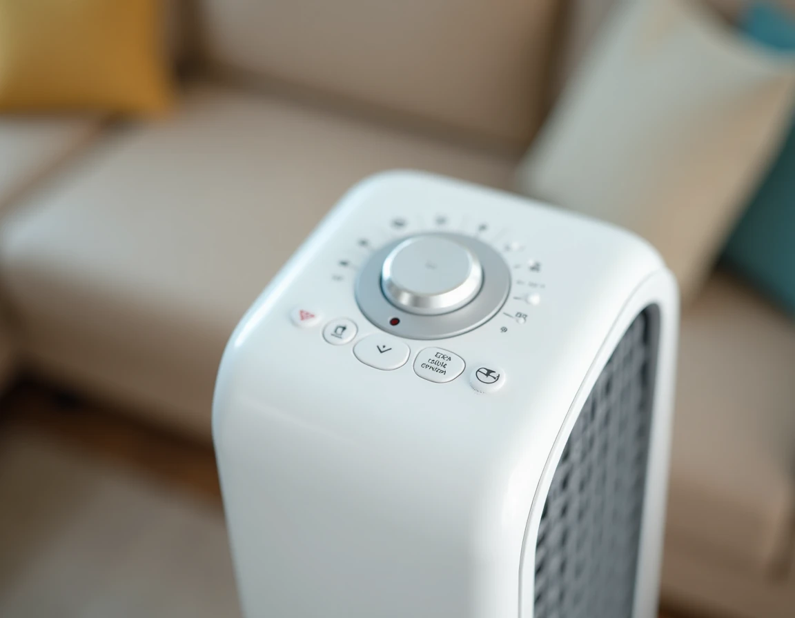 Gros plan sur le panneau de commande du ventilateur Valberg avec affichage LED et boutons de réglage
