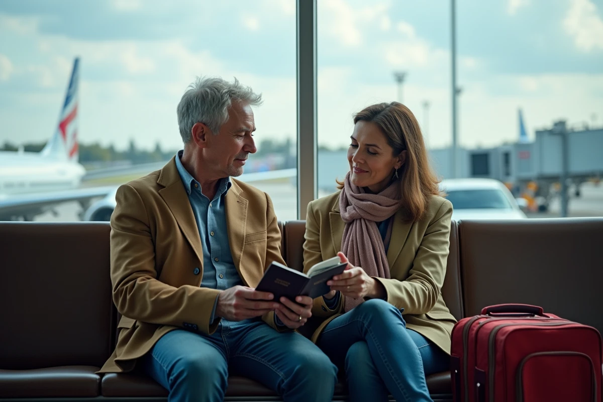 Couple en attente dans un terminal aéroport